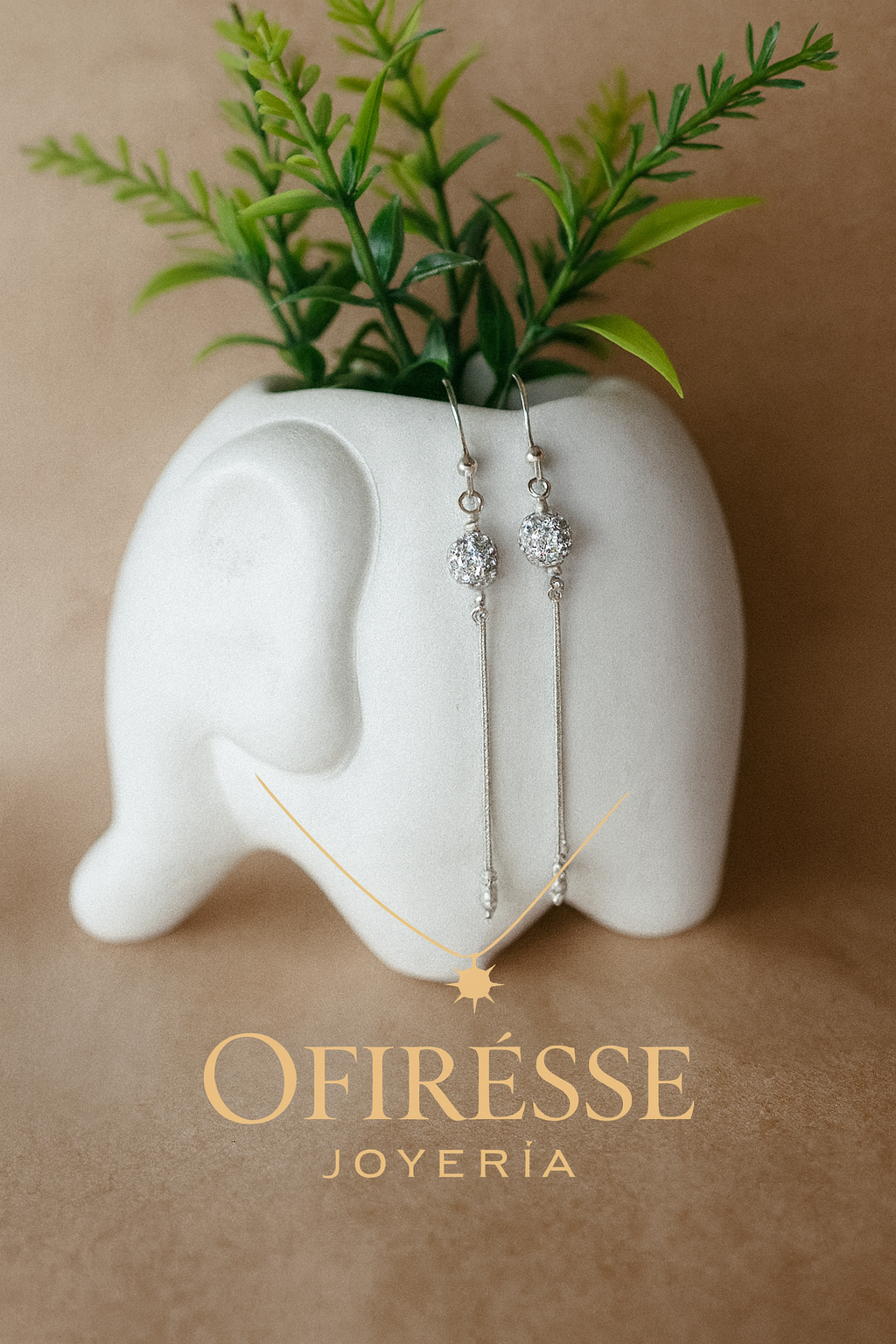 Aretes Largos en Plata 925 con Esferas de Cristal Brillante