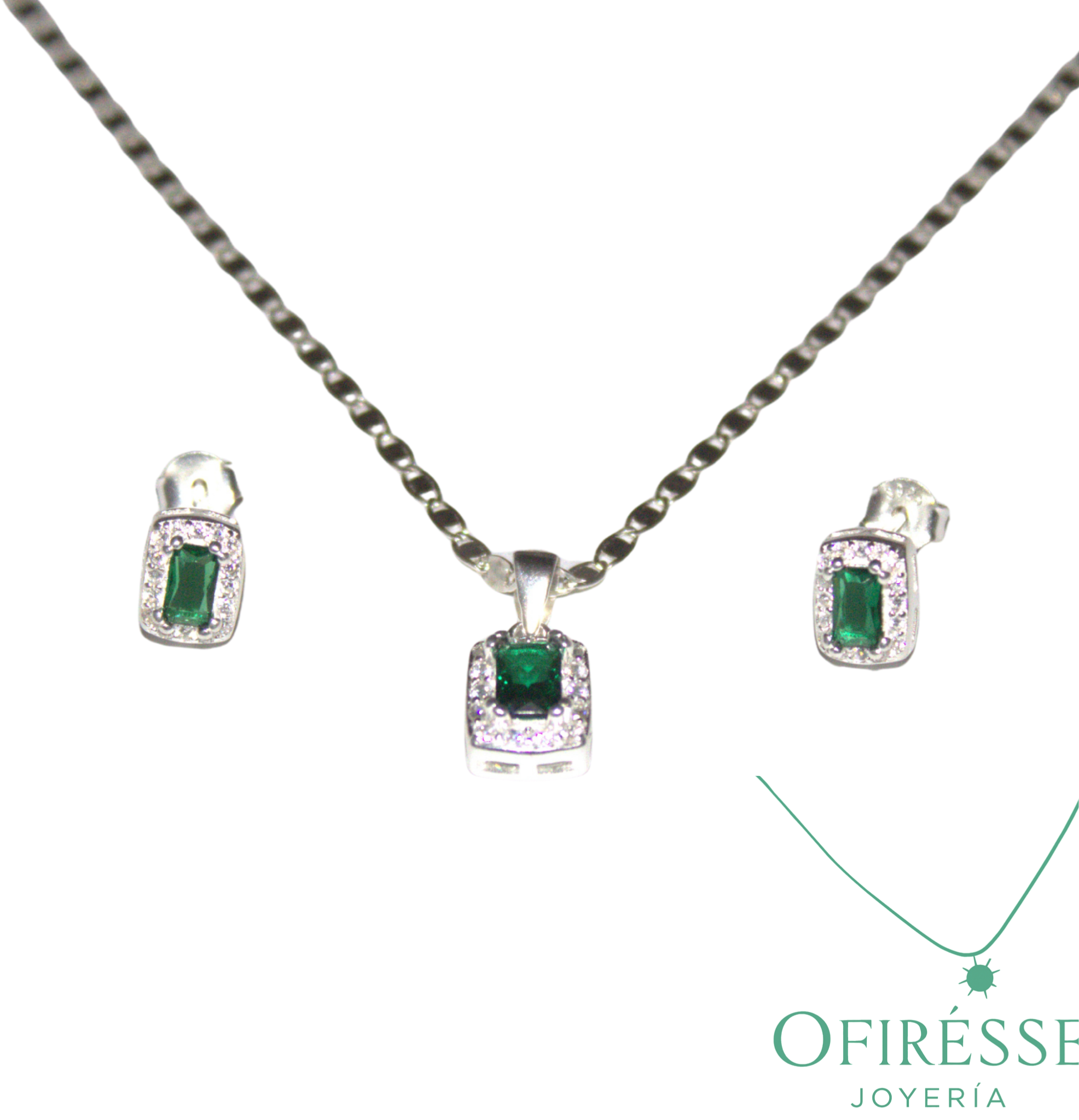 Set de Plata 925 con Esmeralda S y Circonitas