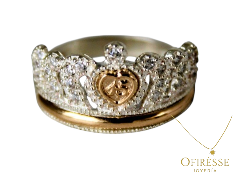 Anillo Corona Real con Zirconias en Plata 925 y Detalles en Oro | Ofirésse